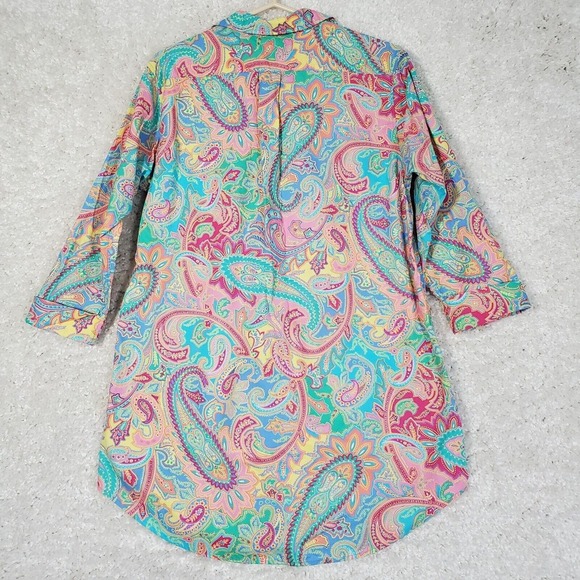 Lauren Ralph Lauren Women Tunic Shirt Size Large Button Up Paisley Casual Travel - Picture 7 of 11